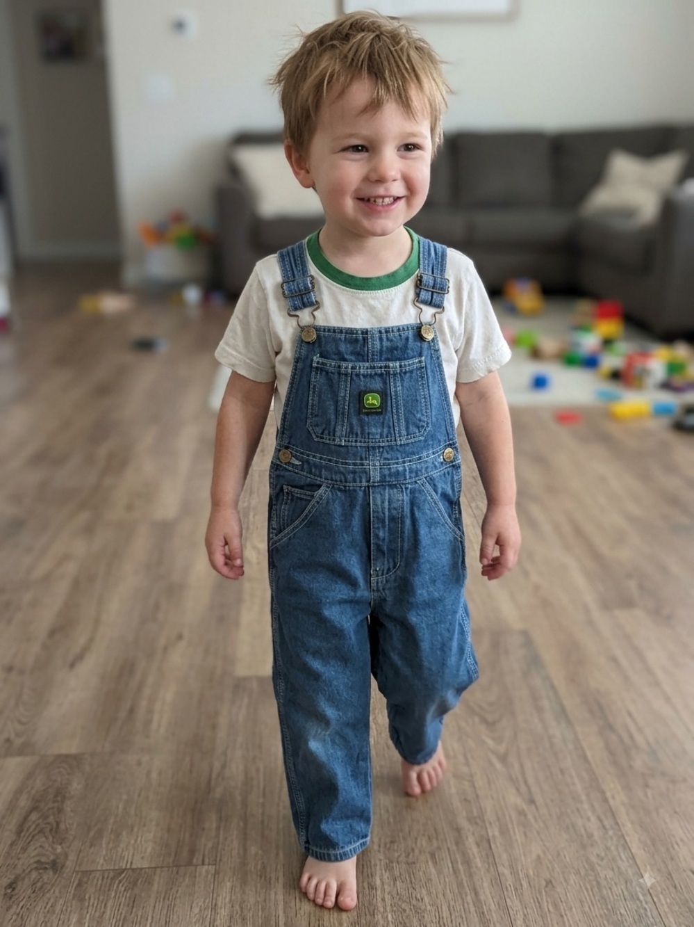 John Deere Kids Dark Blue Denim Relaxed Overalls Sz 5